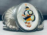 Ceremony Dancer!! Vintage Native American Zuni Turquoise Inlay Sterling Silver Bracelet-Nativo Arts