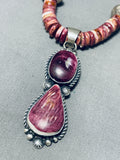 Dynamic Vintage Native American Navajo Purple Spiny Oyster Sterling Silver Necklace Signed-Nativo Arts