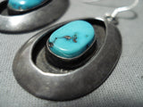 Exceptional Vintage Native American Navajo Turquoise Sterling Silver Shadowbox Earrings-Nativo Arts