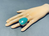 Magnificent Native American Navajo Damale Turquoise Sterling Silver Signed Ring-Nativo Arts