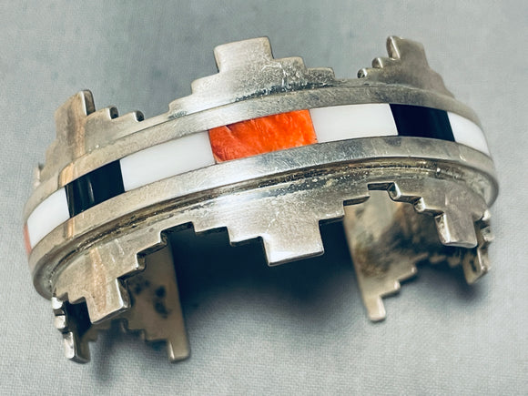 5.5 Inch Wrist Vintage Native American Navajo Coral Inlay Sterling Silver Bracelet-Nativo Arts