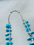 Rare Tabbed Turquoise Vintage Native American Navajo Sterling Silver Heishi Necklace Old-Nativo Arts