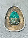 Radiant Vintage Native American Navajo Green Carico Lake Turquoise Sterling Silver Pendant-Nativo Arts