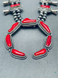 Gorgy Native American Navajo Chunky Coral Sterling Silver Squash Blossom Necklace-Nativo Arts