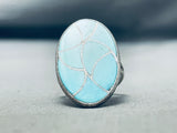 Native American Superior Vintage Zuni Blue Gem Turquoise Inlay Sterling Silver Large Ring-Nativo Arts