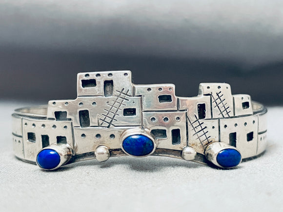 Lapis Pueblo Vintage Native American Navajo Sterling Silver Bracelet-Nativo Arts