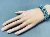 X Marks The Spot Vintage Native American Zuni Turquoise Inlay Sterling Silver Bracelet-Nativo Arts