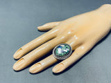 One Of The Most Intricate Vintage Native American Navajo Green Turquoise Sterling Silver Ring-Nativo Arts