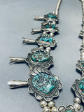 Gasp! 300 Gram Vintage Native American Navajo Turquoise Sterling Silver Squash Blossom Necklace-Nativo Arts