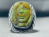 Important Francisco Gomez Vintage Hand Carved Sterling Silver Turquoise Ring-Nativo Arts