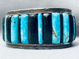 7 Inch Wrist Vintage Native American Navajo Turquoise Row Inlay Sterling Silver Bracelet-Nativo Arts