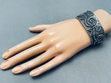 Heavy Vintage Native American Navajo Twirled Rope Sterling Silver Bracelet Cuff