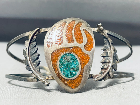 Expressive Vintage Native American Navajo Turquoise & Coral Sterling Silver Bracelet-Nativo Arts