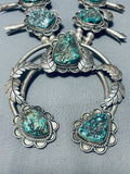 Gasp! 300 Gram Vintage Native American Navajo Turquoise Sterling Silver Squash Blossom Necklace-Nativo Arts