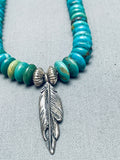 Stunning Vintage Native American Navajo Disc Turquoise Sterling Silver Feather Necklace-Nativo Arts