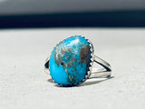 Remarkable Vintage Native American Navajo Pilot Mountain Turquoise Sterling Silver Ring-Nativo Arts