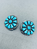 Turquoise Sun Vintage Native American Zuni Sterling Silver Earrings-Nativo Arts
