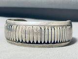 Superb Native American Navajo Handcarved Sterling Silver Convex Bracelet-Nativo Arts