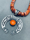 Noteworthy Vintage Native American Zuni Spiny Oyster & Turquoise Sterling Silver Necklace-Nativo Arts