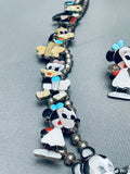 Mickey Mouse Vintagew Native American Zuni Turquoise Sterling Silver Squash Blossom Necklace-Nativo Arts