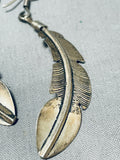 Exceptional Vintage Navajo/ Mexican Sterling Silver Feather Dangle Earrings-Nativo Arts