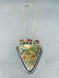 Swirled Olive Agate!! Vintage Native American Navajo Sterling Silver Necklace-Nativo Arts
