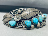 Superb Vintage Native American Navajo 5 Morenci Turquoise Sterling Silver Leaves Bracelet-Nativo Arts