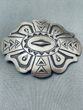 Hem Brown Vintage Native American Navajo Heavy Detailed Sterling Silver Buckle-Nativo Arts