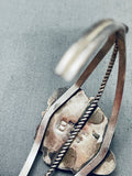 Blue Diamond Turquoise Vintage Native American Navajo Sterling Silver Bracelet-Nativo Arts