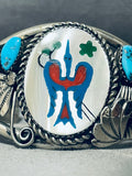 Superior Vintage Native American Zuni Bird Inlay Turquoise Sterling Silver Bracelet-Nativo Arts