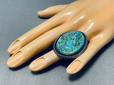 Magnificent Vintage Native American Navajo Signed Blue Gem Turquoise Sterling Silver Ring-Nativo Arts