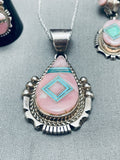 Best Vintage Native American Navajo Rose Quartz Turquoise Inlay Sterling Silver Bracelet-Nativo Arts