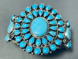 Heavy 97 Grams Vintage Native American Navajo Turquoise Sterling Silver Cluster Bracelet