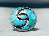 One Of The Best Vintage Native American Zuni Turquoise Swirl Inlay Sterling Silver Ring-Nativo Arts