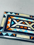 One Of The Most Intricate Vintage Native American Zuni Turquoise Inlay Sterling Silver Buckle-Nativo Arts