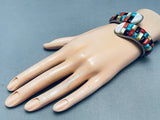 6 Inch Wrist Vintage Navajo Turquoise Inlay Sterling Silver Bracelet-Nativo Arts