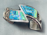 Native American Important Larry Castillo Opal Inlay Sterling Silver Bracelet Vintage-Nativo Arts