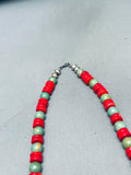 Native American Very Unique Santo Domingo Coral Turquoise Sterling Silver Necklace-Nativo Arts
