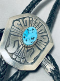 Important Huge Thomas Singer Vintage Native American Navajo Turquoise Sterling Silver Bolo Tie-Nativo Arts