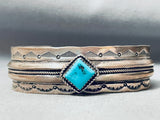 Dean Dixon Vintage Native American Navajo Turquoise Sterling Silver Stamped Bracelet