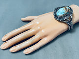 Rare Vintage Native American Navajo Blue Royston Turquoise Sterling Silver Bracelet-Nativo Arts