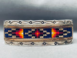 Detailed Vintage Native American Navajo Bead Inlay Sterling Silver Bracelet-Nativo Arts