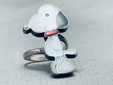 Huge Snoopy Vintage Native American Zuni Pearl Inlay Sterling Silver Ring-Nativo Arts