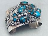 Chunky Morenci Turquoise Vintage Native American Navajo Sterling Silver Bracelet Cuff-Nativo Arts