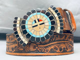 One Of The Finest Vintage Native American Zuni Turquoise Inlay Sterling Silver Buckle Belt-Nativo Arts