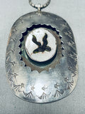 Huge Soaring Bird Vintage Native American Navajo Sterling Silver Necklace Old-Nativo Arts