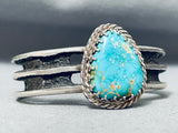 Sturdy Vintage Native American Navajo Channel Sterling Silver Turquoise Bracelet