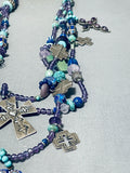 Important Vintage Kim Yhbeta Sterling Silver Cross Turquoise Necklace-Nativo Arts