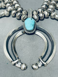 229 Gram Dropdead Fab Native American Navajo Turquoise Sterling Silver Squash Blossom Necklace-Nativo Arts