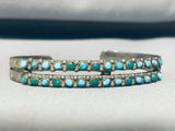 Early 1900's Vintage Native American Zuni Turquoise Sterling Silver Bracelet Old-Nativo Arts